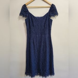 J. Peterman Allover Lace Silk Sheath Knee Length Dress Cap Sleeve Size 6